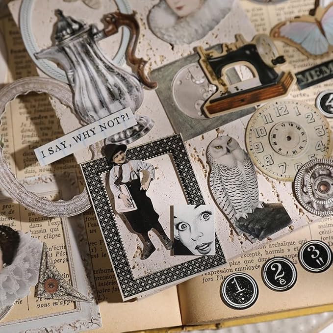 Vintage Junk Journal Items Kit Pre Cut Paper Cards Cutout Cardstock Art Aesthetic Decor Hollow Out Craft Elements Small Embellishments Supplies for Adults Scrapbook Pack (Photo Frame Silvery)