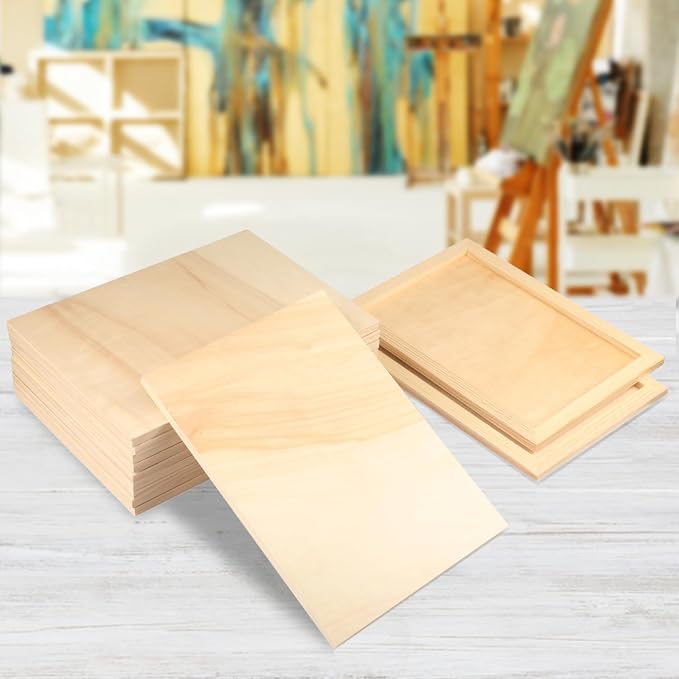 GNIEMCKIN 14 Pack Wooden Canvas Boards for Painting, 9 x 12 Inch Wood Canvas for Art Projects, Cradled Artist Panels for Oil, Acrylic, Encaustic, Wood Burning, Pouring and More