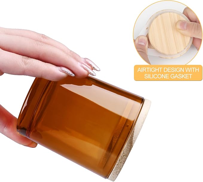 SHOWIN 8 OZ Thick Candle Jars for Making Candles 15 Pcs, Brown Empty Jars with Wood Lids for Candle Making, Sample Container,Clear Brown