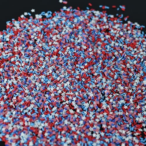 LIKETURE Fake Sprinkles 110g Polymer Clay Sprinkles for Slime Resin Faux Sprinkles Craft Fake Candy Sprinkle for Shaker Card Phone Case DIY Crafts for Independence Day (American Flag-110G)