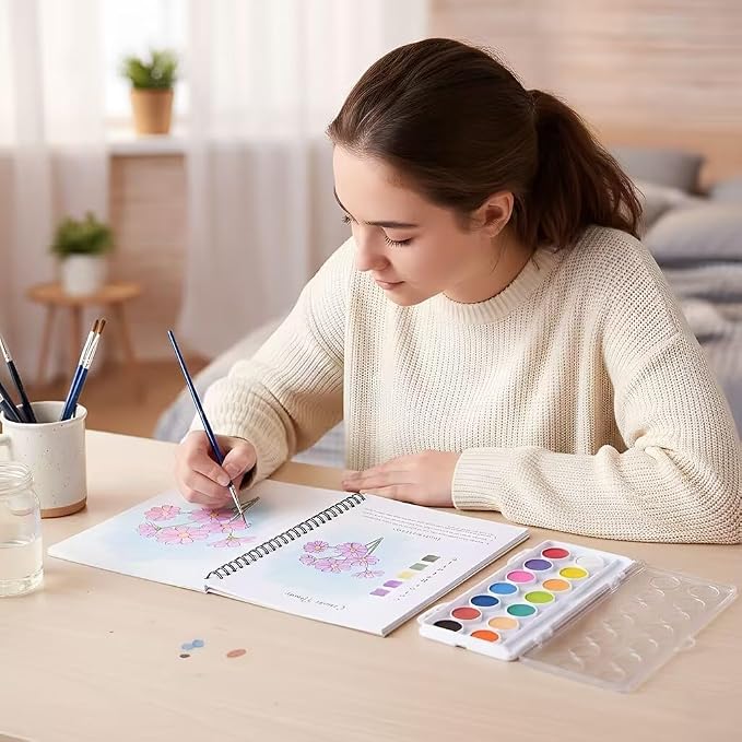 Watercolor Workbook for Beginner,15 Flower Patterns of Original DIY Designs,Beginner-Friendly Water Color Workbooks,Water Coloring Book for Adults