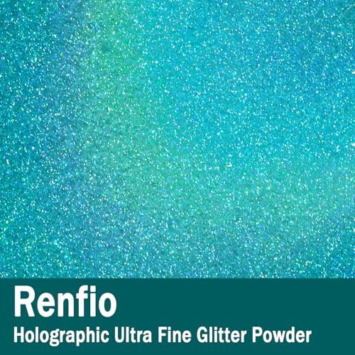 Renfio Holographic Ultra Fine Blue Glitter Powder Metallic Resin Glitter | 2.11 Oz (60g) PET Flakes Crafts Sequins 1/128" 0.008" 0.2mm Epoxy Chips Flakes for Tumblers Roses Slime-Laser Light Teal Blue