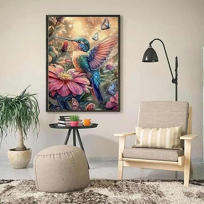 YUXUANKANG Diamond Art Kits for Adults, Hummingbird and Butterflies with Flowers Theme, 5D Diamond Painting Craft Set 12X16 Inch