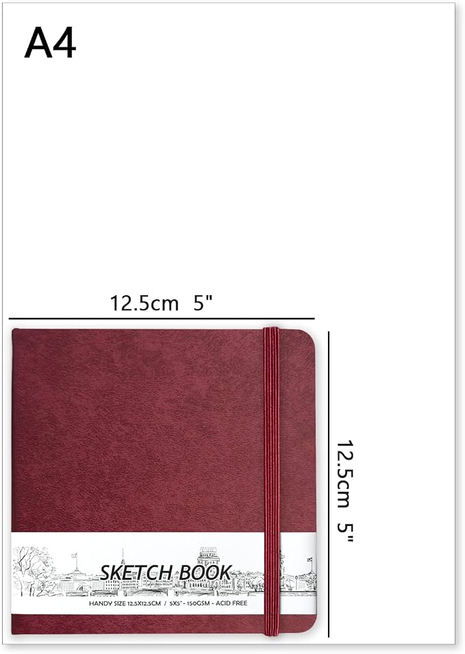 5" x 5" Hardcover Sketch Book,58 Sheets Small Mixed Media Pocket Sketch Pad