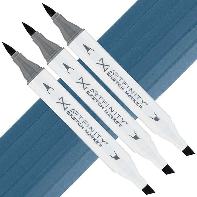 Artfinity Sketch Markers - Set of 3 - Navy Blue B6-8, Vibrant, Professional, Dye-Based Alcohol Markers for Artists, Drawing, Travel, & More