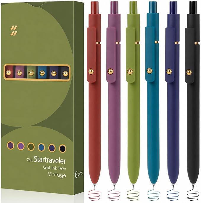 FIOVER Colored Gel Pens 6 Pack 0.7mm Medium Point Pens for Journaling