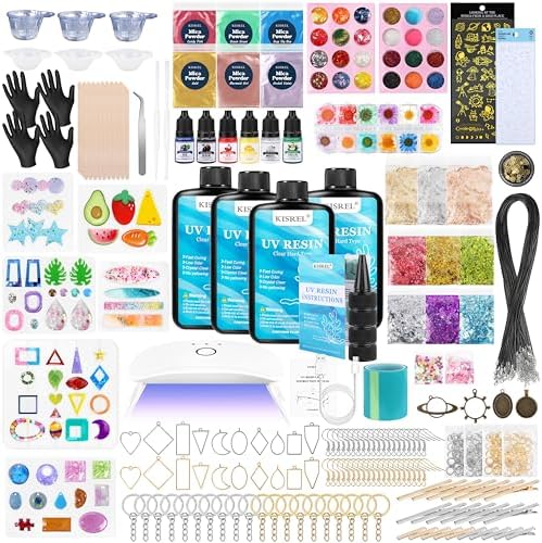 KISREL 400g UV Resin Kit with Light and Molds - Super Clear Low Odor Hard UV Glue, Complete Resina Starter Supplies for Bulk DIY Jewelry Making, Crafts, Keychain