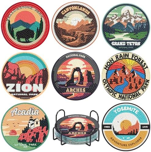 8 Pcs National park Diamond Art Coasters Kits,Diamond Painting Coasters ﻿ ﻿