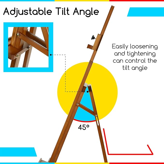 MEEDEN Painting Wooden Art Easel: Solid Beechwood, Hold Canvas up to 43" | Adjustable Height from 57"-76" for Studio Gallery, Multiple Work Angles A-Frame Easel for Adults Artists Beginners, Walnut
