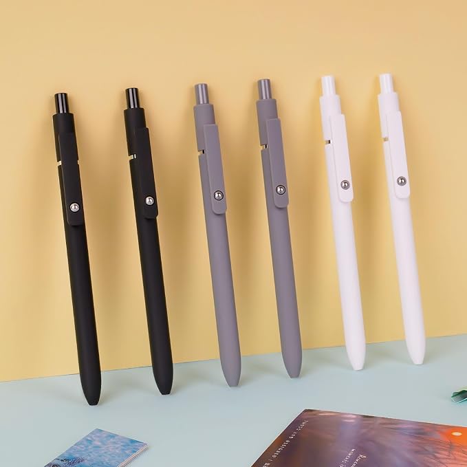 FIOVER Gel Pens 6pcs 0.5mm Fine Point Black Ink Quick Dry Pens