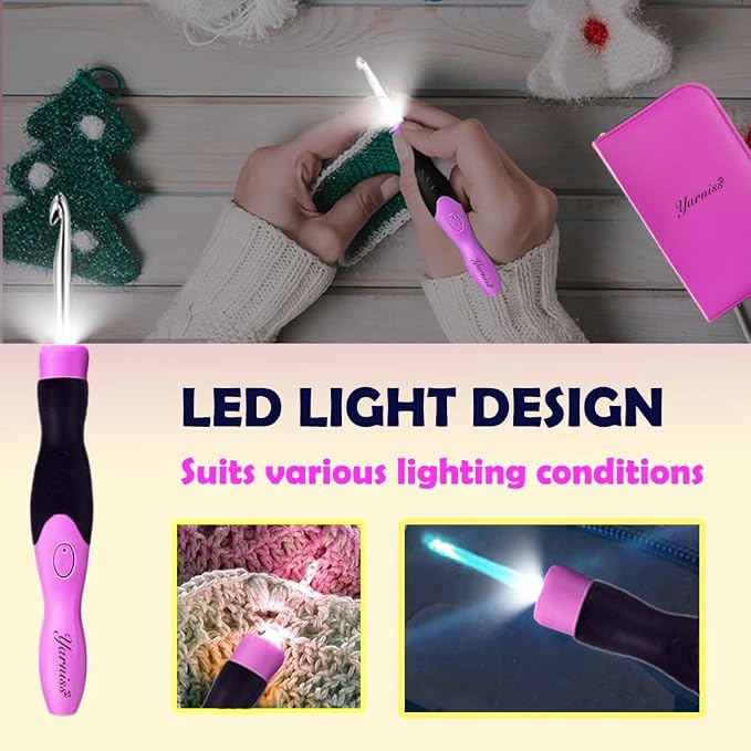 Yarniss 17 Size Lighted Crochet Hooks Set with USB Recharger 2.5~14.0 mm