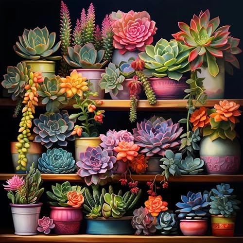 Possoco Paint by Numbers Kit for Adults Beginner Plants, Succulent Easy Adult Paint by Number Kits on Canvas, DIY Acrylic Watercolor Oil Paint by Number for Adults Teens for Home Decor 16x16 Inch