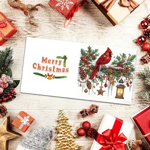 6Pcs Christmas Greeting Card DIY Diamond Art Painting Greeting Cards Blessing Folding Card Kit with White Envelopes Diamond Arts Crafts for Birthday Festival Gift-Cardinal