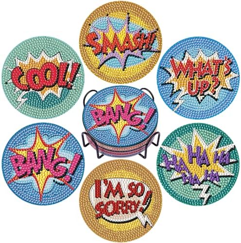 DOTSOPS 6 Pack Small Diamond Art Coasters Kits with Holder for Adults 4 in