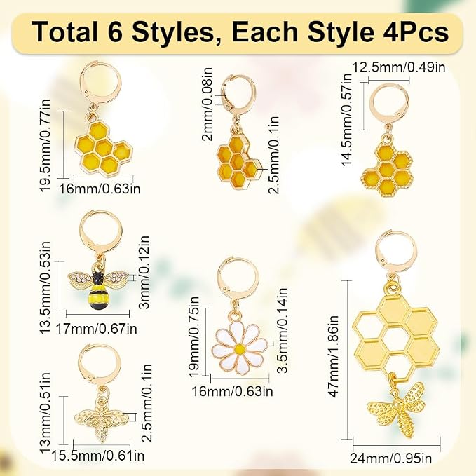 SUNNYCLUE 1 Box 12Pcs Bee Charms Knitting Stitch Markers Cute Removable Clip on Bracelets Charm Daisy Flowers Charms Lobster Claw Clasps Crochet Stitch Markers for DIY Knitting and Crocheting Sewing