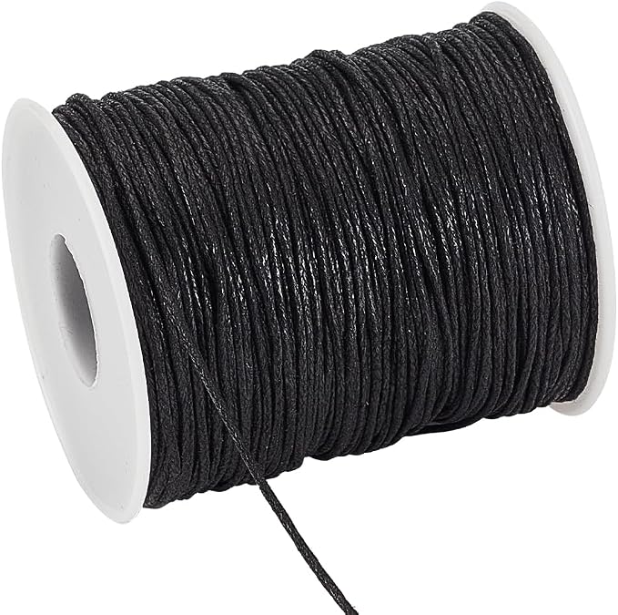 PH PandaHall 100 Yards 1mm Waxed Cotton Cord, Black Waxed String Beading Thread Roll Spool for Bracelet Necklace Jewelry Waist Beads DIY Crafts Making Macrame Supplies