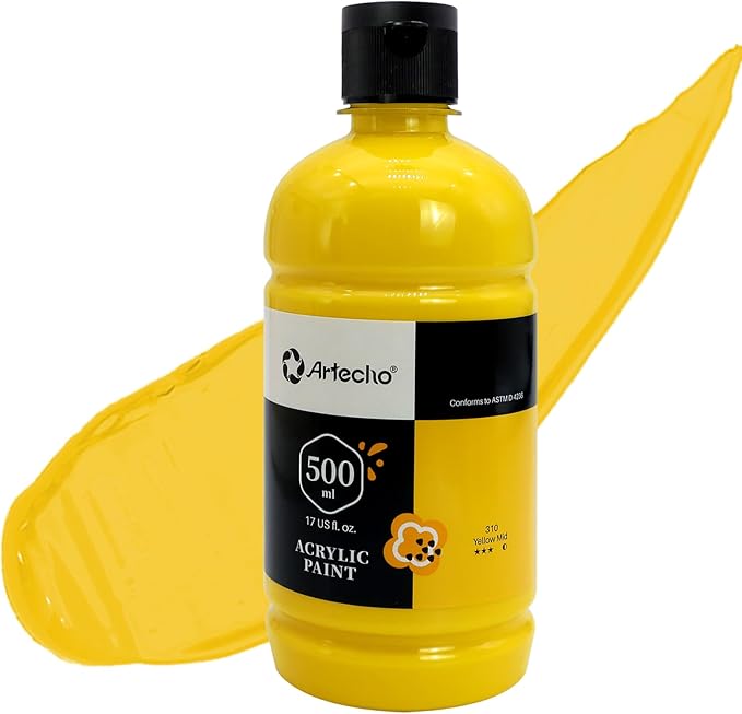 Artecho Yellow Mid Acrylic Paint 500ml / 17oz Large Bottle