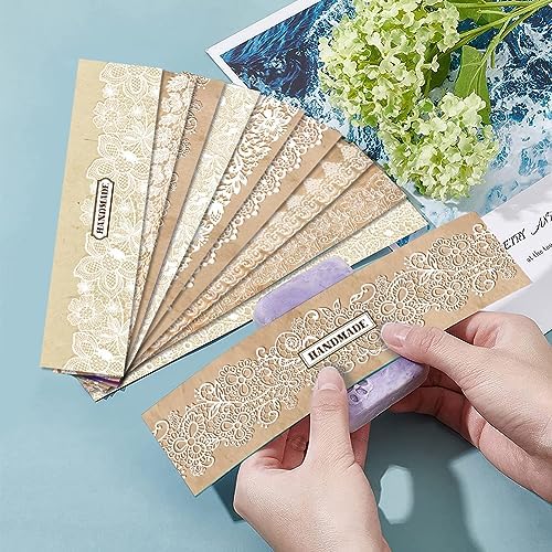PH PandaHall 90PCS Soap Packaging Paper, 9 Style Lace Soap Paper Tag Wrapper Label Tags Sleeves Covers Band for Handmade Soap Lotion Bars Bath Gift Wrapping, 8.2x1.9 Inch/21x5cm