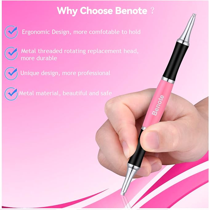 benote Ergonomic Diamond Art Painting Pen, Diamond Art Pen with Dual Rubber Metal Screw In Tip Round And Square Rhinestone Picker Tool for Arts DIY Craft - B10 Pink