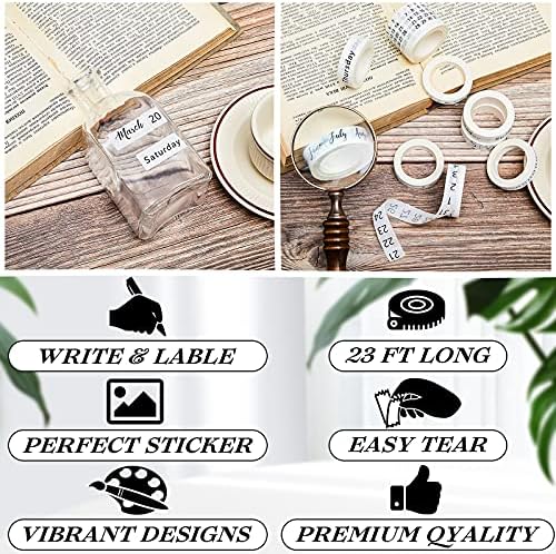 Chuangdi 9 Rolls Calendar Washi Tape Set,White | Vintage Day Week Month Date Number Calendar Washi for Journaling, Planner Decoration, Journal Labels, Arts Crafts
