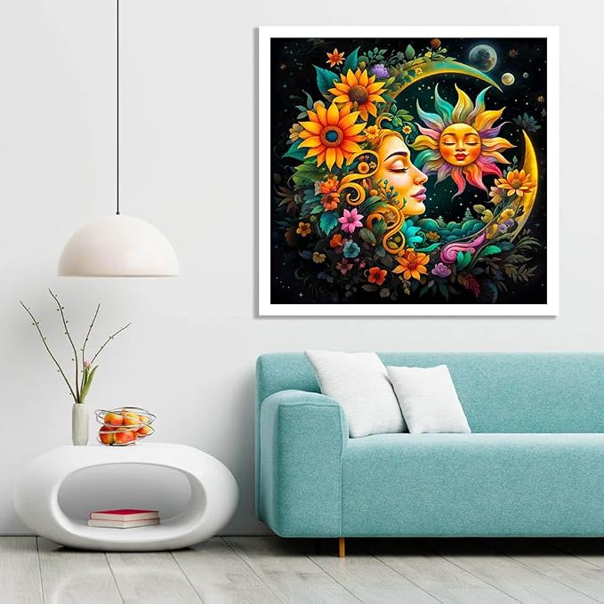 Sun and Moon Diamond Art Painting Kits for Adults - Round Full Drill Diamond Dots Paintings for Beginners, 5D Paint with Diamonds Pictures Gem Art Painting Kits DIY Crafts Project Kits 14x14inch