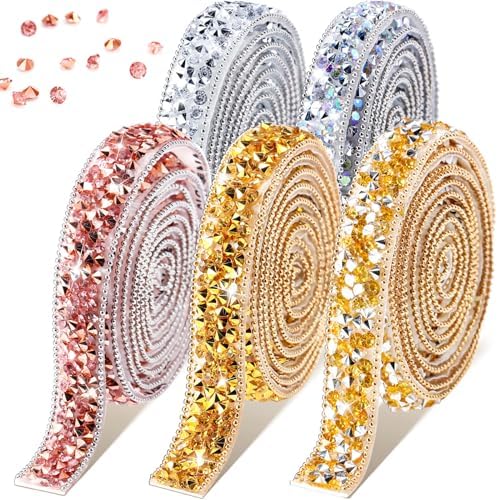 Xinnun 5 Rolls Rhinestone Ribbon,Multi Color,0.59 Inch,Basic Style