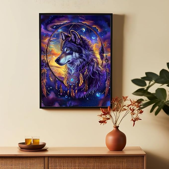 Dorwendis Wolf Diamond Art Kits for Adults, 5D Wolf Diamond Painting Kits for Adults, DIY Round Full Drill Diamond Art Craft for Home Wall Decor 12x16inch