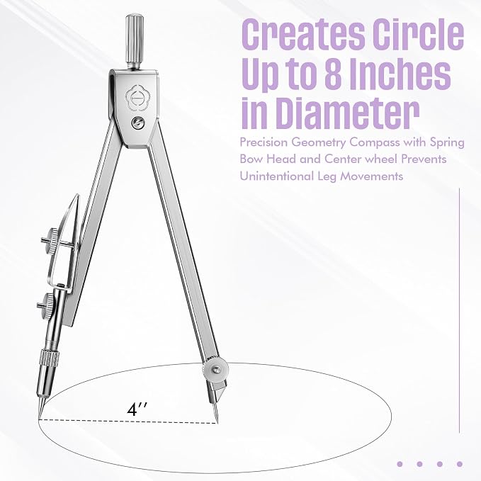 EBOOT Drawing Compass and 6 in Protractor Geometry Set, Purple | Geometry Math Set, Swing Arm Protractor Ruler Compass, Geometry Drawing Tools for Measuring Angles
