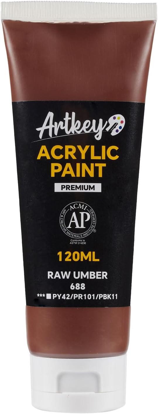 Artkey Acrylic Paint - Raw Umber (120 ml/4.06 oz) Tubes, Rich & Vibrant Pigments, Professional Artists Acrylic Paints - Art Supplies for Canvas Wood Rock Clay Fabric Ceramics Art Crafts Painting