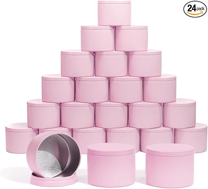 Aroparc Candle Tins with Lids, 24 Pack 8oz Seamless Containers for Candle Making Supplies Empty Jars - Pink