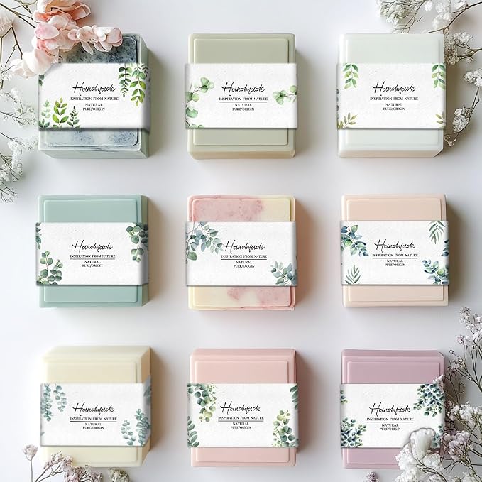 PH PandaHall 90pcs Watercolor Leaves Soap Wrappers, 9 Styles Plant Branch Soap Labels Soap Packaging Paper Crafts Wrapper Soap Sleeves for Homemade Soap Lotion Bars Bath Gift Wrapping, 8.3x1.97inch