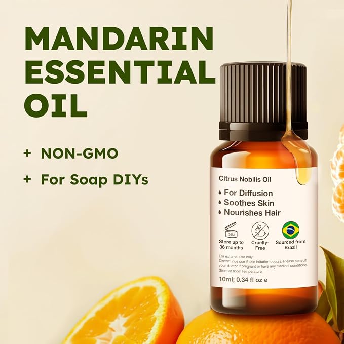 Kukka 100% Pure Mandarin Essential Oil for Skin, Diffuser, 0.34 Fl Oz | Undiluted Mandarin Oil for Calming Diffuser Blends, Hair Care, Skin Care & DIY Soap Making