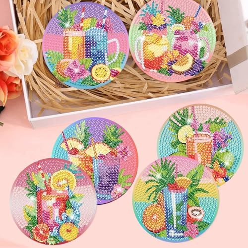 8 Pcs Diamond Art Coaster Kit for Adult with Holder, Diamond Coasters 4x4in