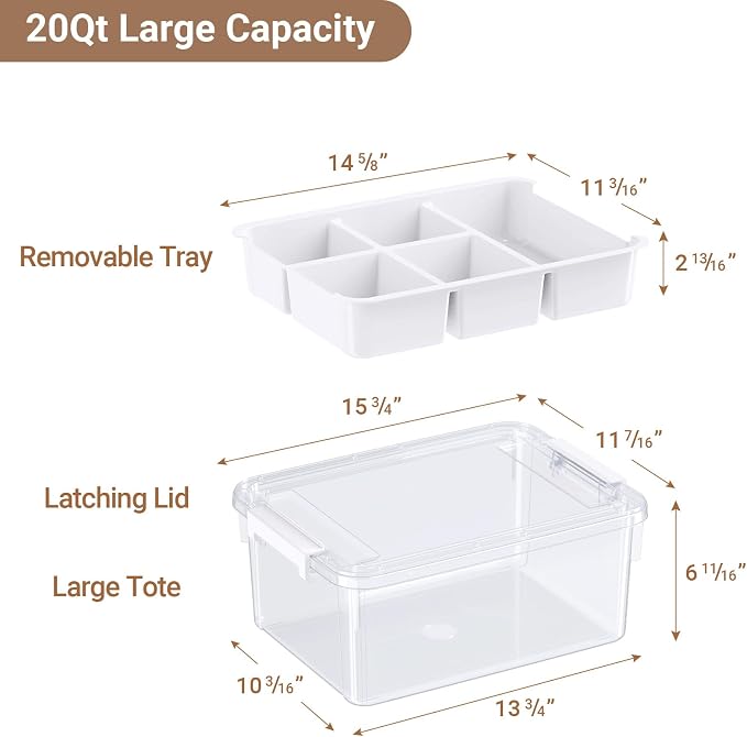 20Qt Stackable Storage Bin with Lid Tray Craft Box Organizer, 1Pack,WH
