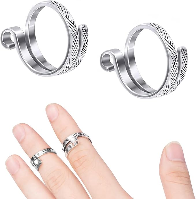 Ubuymart 2 Pack Knitting Crochet Loop Ring for Fingers, Adjustable Crochet Tension Ring, Metal Open Yarn Guide Finger Holders, Knitting Thimbles for Crochet Sliver