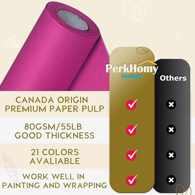 PerkHomy Rose Red Kraft Paper Roll 48" x 3,600" (300') for Gift Wrapping Bouquet Flower Art Painting Craft Writing Packaging Shipping 80GSM 55LB (Rose Red, 48" x 300')
