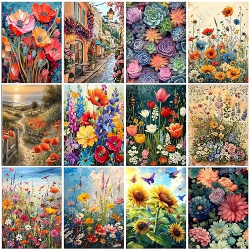 GREENCRUISE 12PCS Diamond Painting Kits for Adults Bulk, 5D Diamond Art Kits for Beginners, DIY Full Drill Paint Camping Craft Projects Party Pack, Home Wall Decor 12 x 16 Inch TYPE4