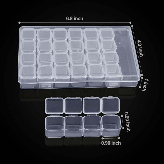 Ecurfu Diamond Painting Bead Storage Containers, 28 Girds 2 Pack, Diamond Art Organizer Box, Embroidery Storage with Label Stickers