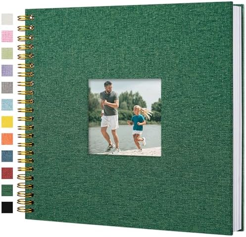 12"x12" Scrapbook Photo Album Linen Cover 40 Sheets 80 Pages White Paper | Green Hardcover Kraft White Pages Memory Book, for Travel Wedding Guest Book Christmas Baby Shower Fits 4x6 & Instant Photos