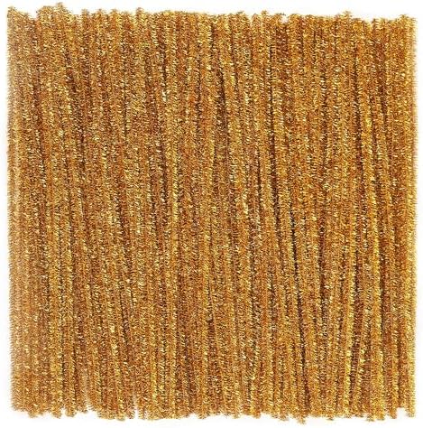 Caydo 200 Pieces Glitter Golden Pipe Cleaners, Thick Fluffy Chenille Stems, Pipe Cleaner Crafts for Arts & Crafts, Perfect for Making Animals, Flowers, and Home Decorations