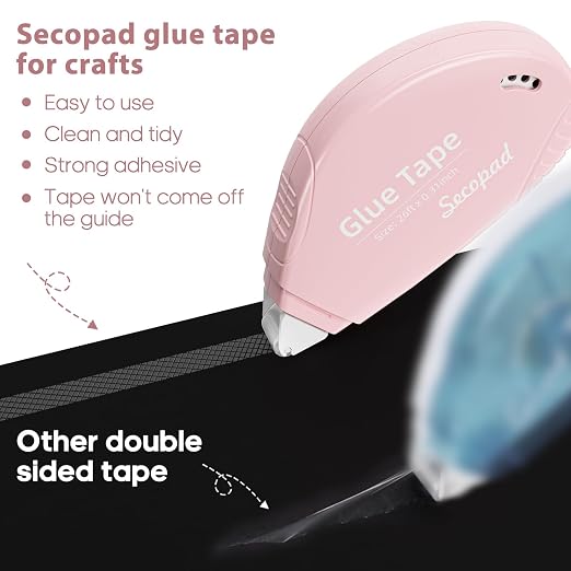 Secopad Scrapbook Tape, 8 Pack Glue Tape, Opaque Light-Colored Shell | 0.3IN x 26FT, Sticky & Safe, Double Sided Tape for Crafts, Scrapbooking Junk Journaling Supplies, For School Office Teachers