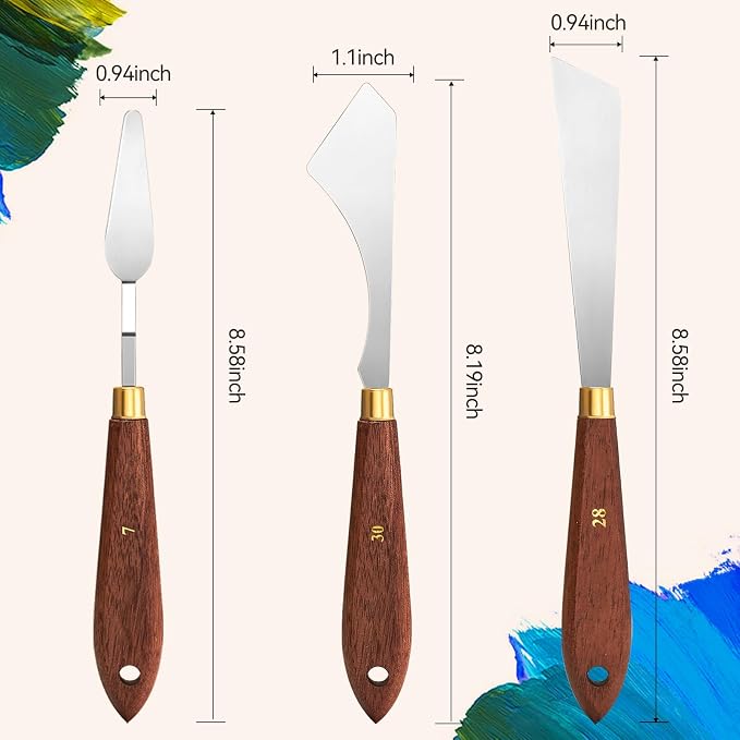 3 Pieces Palette Knife Set Stainless Steel Spatula palette knife for oil painting acrylic painting, Lightwish Painting Knife with Wood Handle for Artist Painting supplies