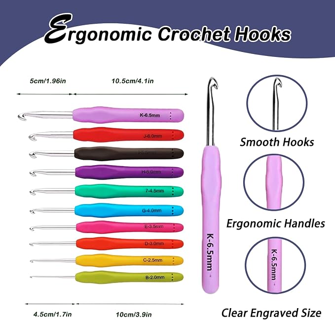 Yarniss Crochet Kit for Beginners,All in One Crochet Kits for Adult,Navy | Ergonomic Crochet Hooks Set with 840 Yards Crochet Yarn & Crochet Accessories,Learn to Crochet with Instruction & Tutorial