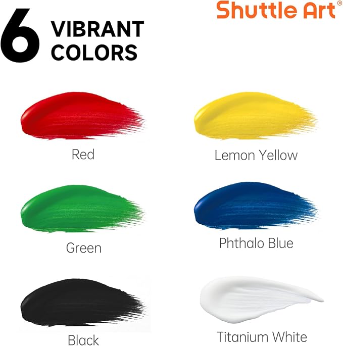 Shuttle Art 6 Colors Acrylic Paint Set, 69oz/2040ml Large Capacity Pump Bottles, Rich Pigments, High Coverage Paint, Fast Drying, Non-Toxic, for Canvas Wood Ceramic Rock Painting & DIY Crafts