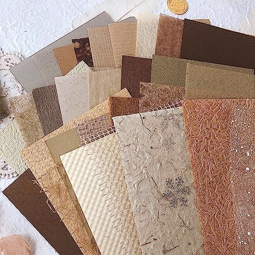 30 Pcs Handmade A5 Textured Scrapbook Paper and Mesh, Junk Journal Supplies