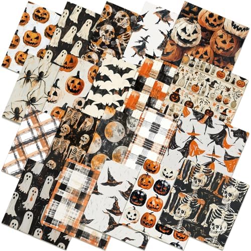 HunnmingRe 20 Pcs 10''x10'' Spooky Halloween Quilting Fabric Squares