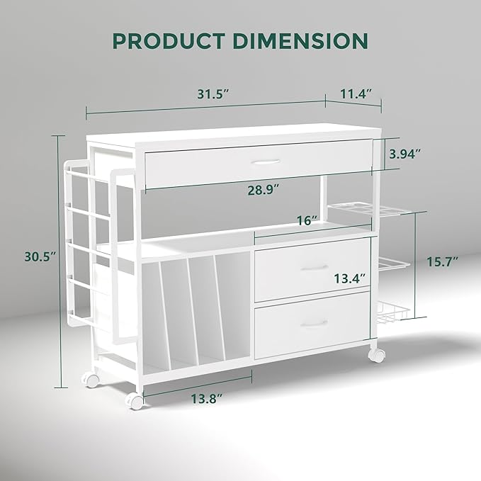 Wrapping Paper Storage & Organizer, Craft Cart with Ribbon & Gift Bag Storage, Wrapping Paper Organizer Holder(3 Wooden Drawers-White)