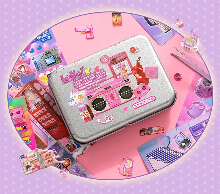 Japanese Retro Sticker Book, 800 Cartoon Stickers Book with Art Coated Paper Creative Activity Stickers for Adults, DIY Scrapbooking Phone Cases Laptops Party Gifts (Y2k)