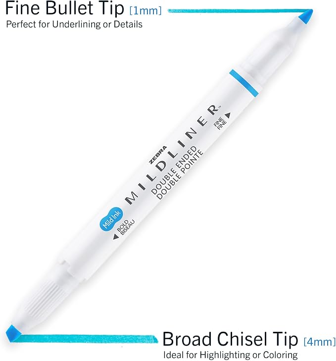 Zebra Pen Mildliner Double-Ended Highlighter Set, Broad and Fine Point Tips, No Bleed Bible Assorted Neutral Vintage Ink Colors, Model Number: 78605, 5-Count, Pack of 2