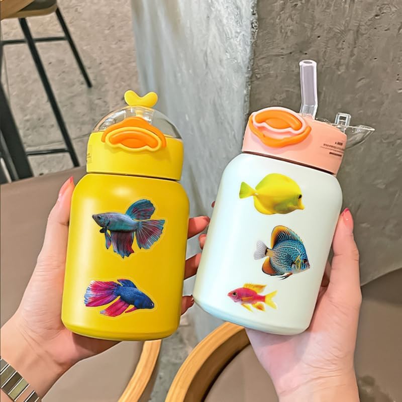 50 Pcs PET Transparent Fish Stickers, Waterproof Vinyl Colorful Tropical Fish Decals for Laptop Skateboard Luggage, Vivid Aquatic Creature Stickers Gift for Kids Teens Adults（Fish